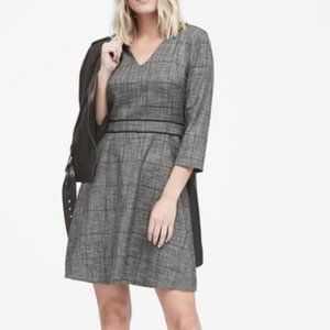 Banana Republic Gray Plaid Fit-and-Flair Dress